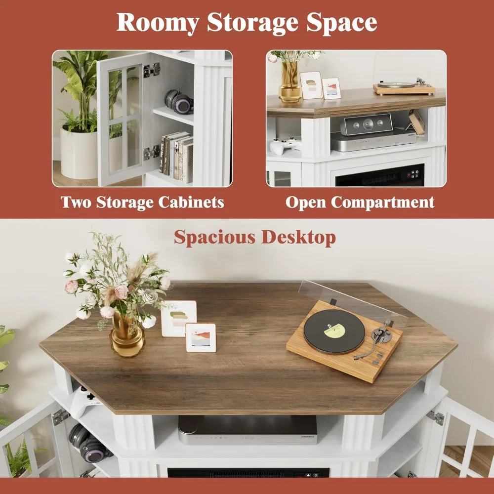 Color Fireplace Corner TV Stand With Electric Fireplace