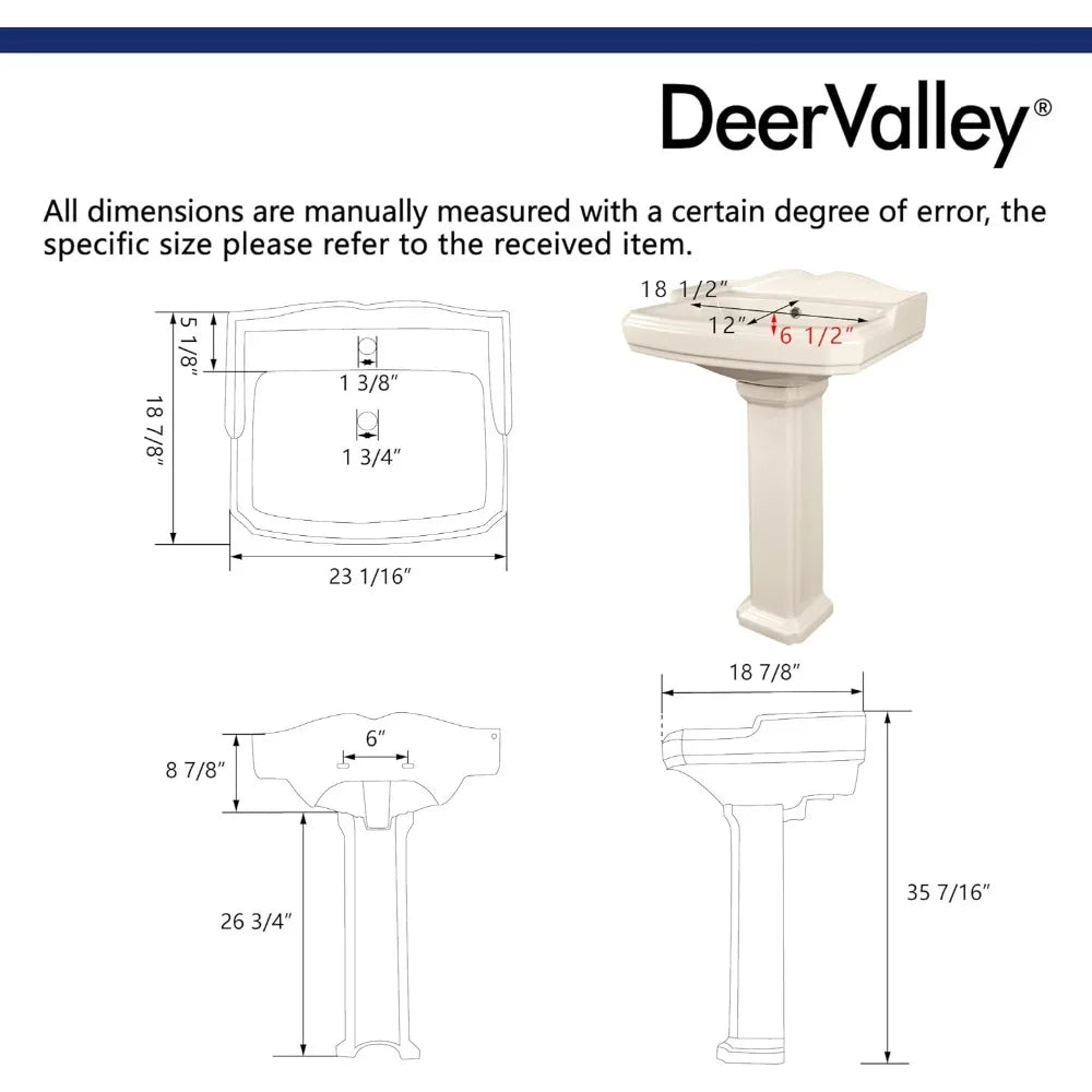 DeerValley Ceramic Pedestal Sink Combo For Bathroom Overflow