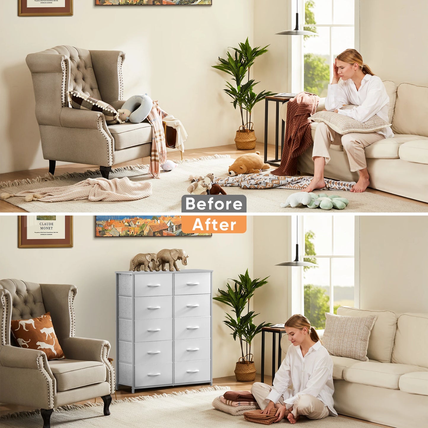 JHK Modern Bedroom Wardrobe With Fabric Drawer Chest