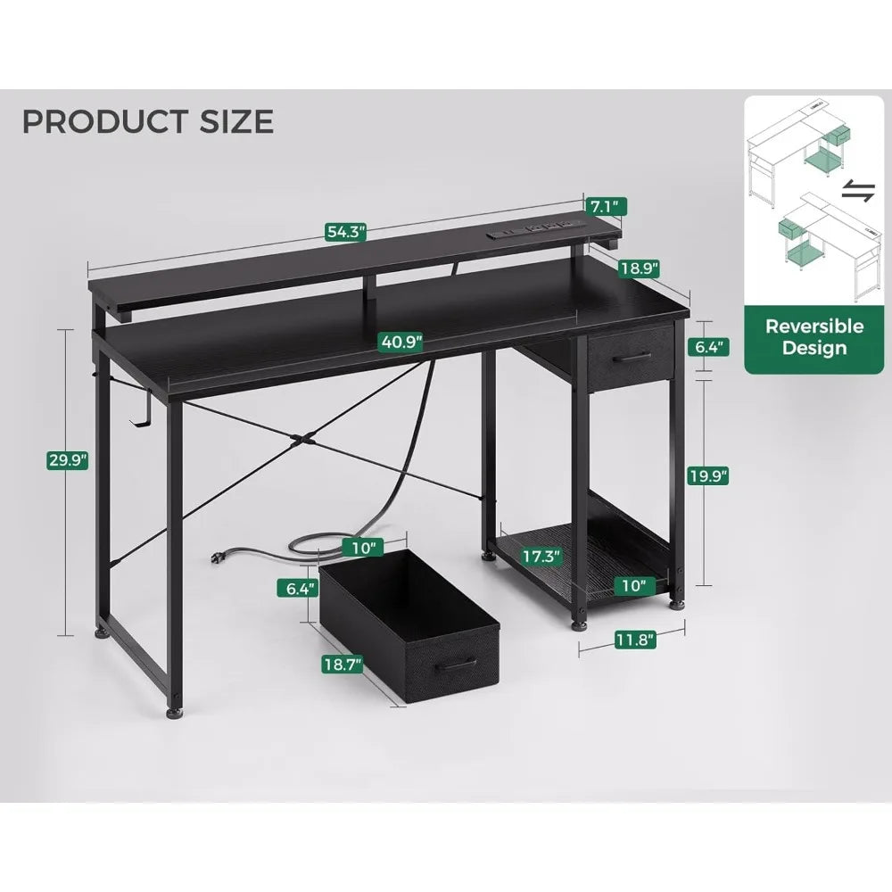 ANGDUO Gaming Desk With LED Lights And Power Outlet