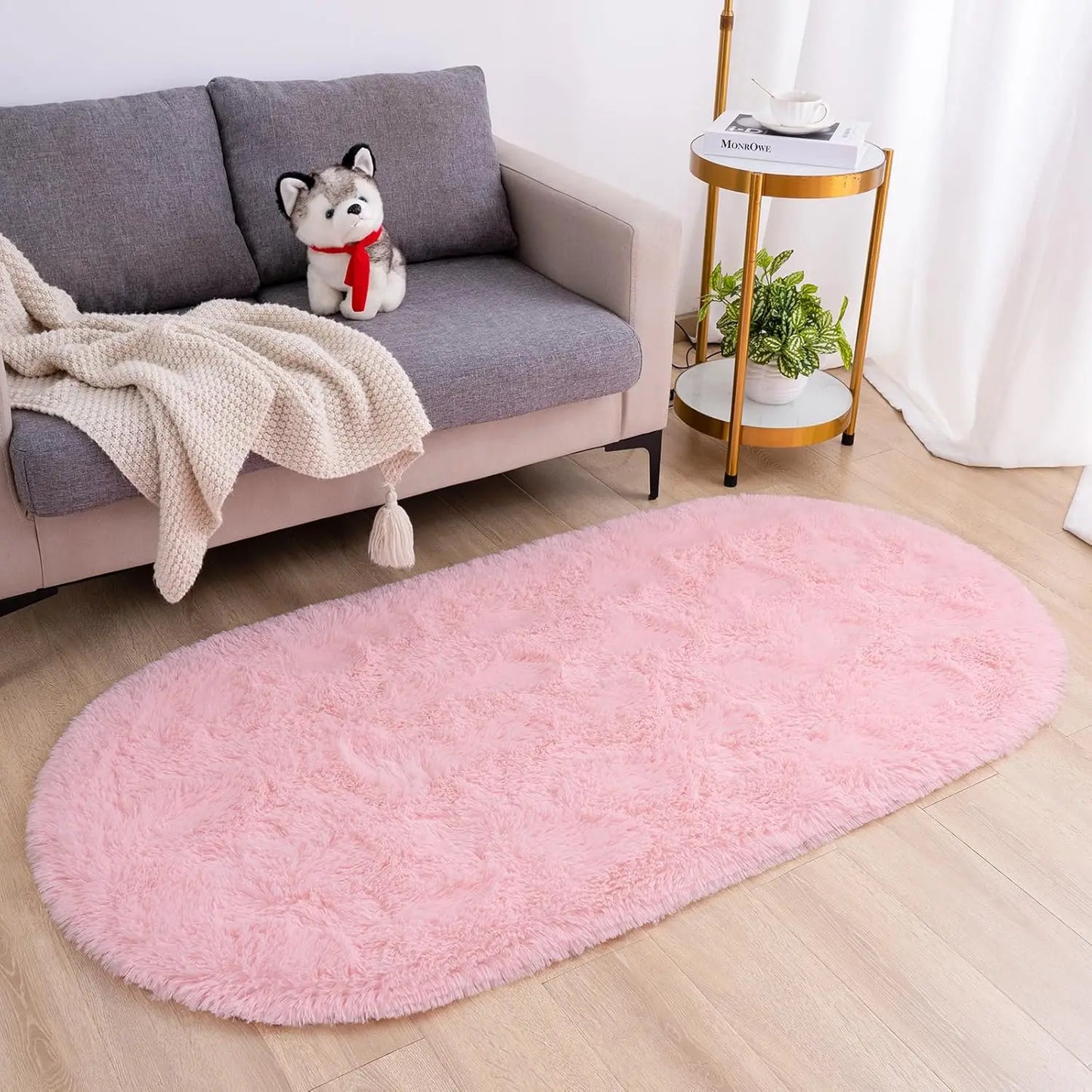 Oval Fluffy Ultra Soft Area Rugs for Bedroom Plush Shaggy Carpet for Kids Room Bedside Nursery Mats, 2.6 x 5.3ft