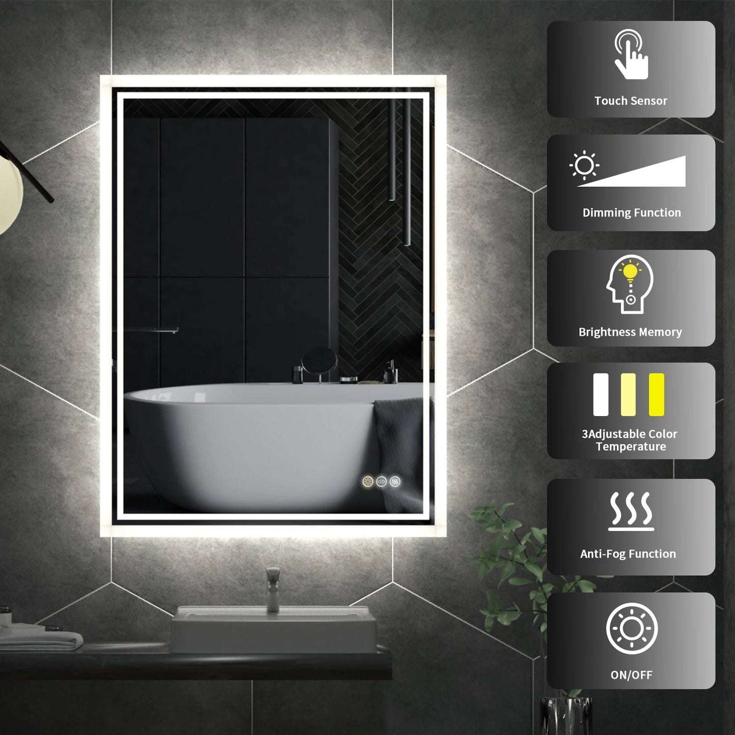 Wisfor LED Backlit Frameless Bathroom Vanity Mirror With Anti Fog