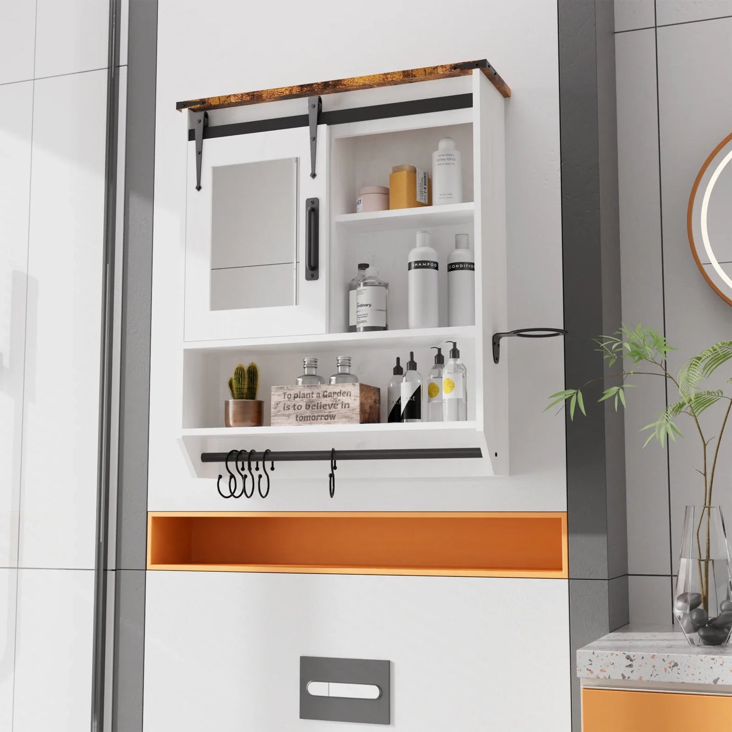 Cabinet Wall Mirror Cabinet With Adjustable Shelf And Hooks