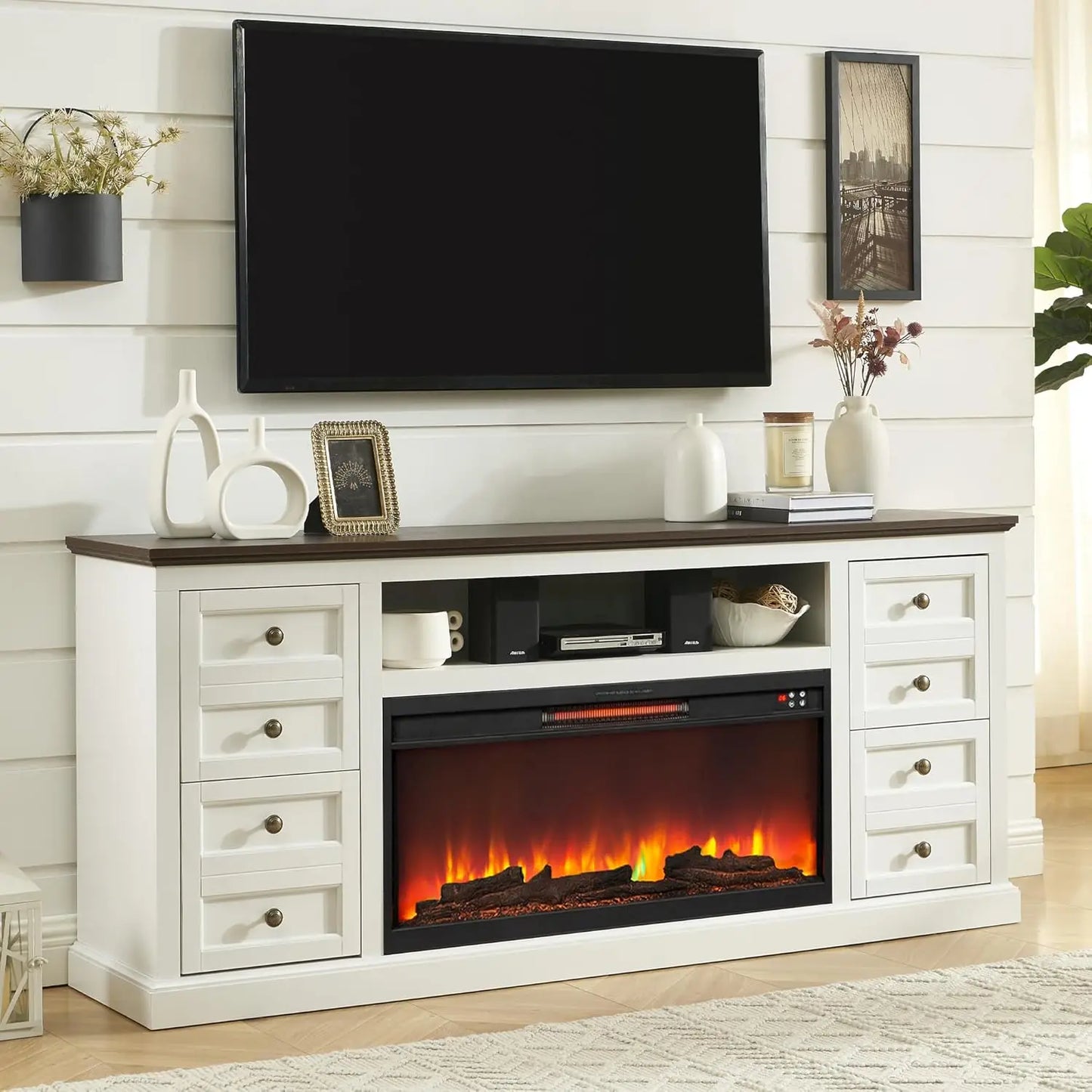 Zhuxiang Fireplace TV Stand Electric Console Drawer