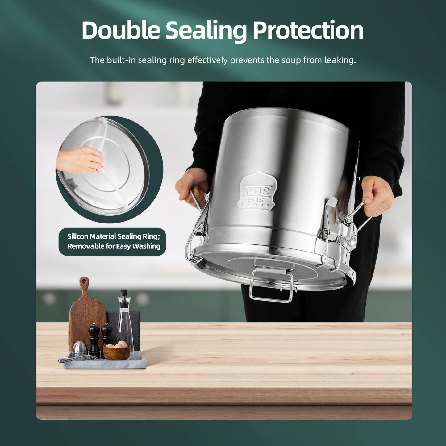 21L Stainless Steel Food Storage Bucket with Airtight Lid