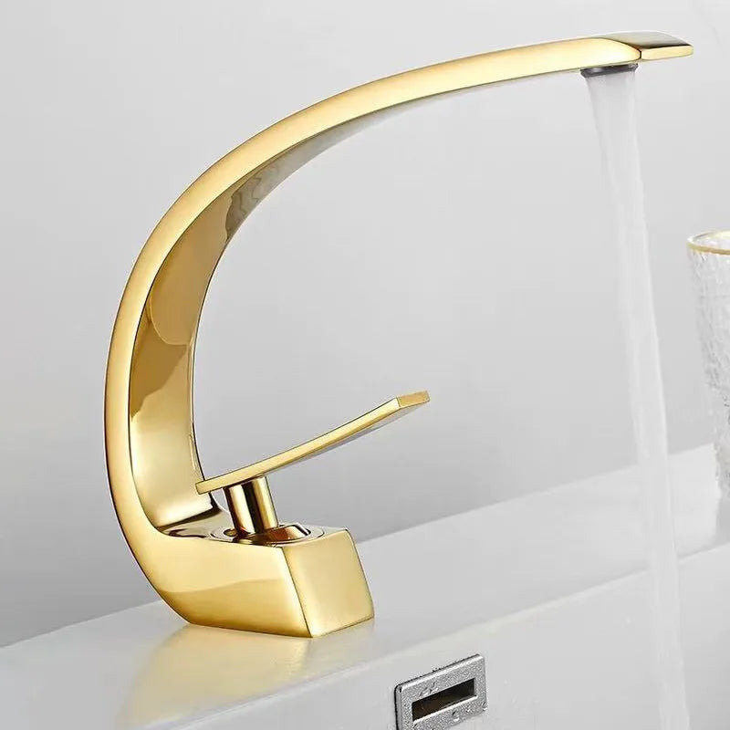 SAFLIHCAR Polished Golden Bathroom Faucet Hot Cold Mixer