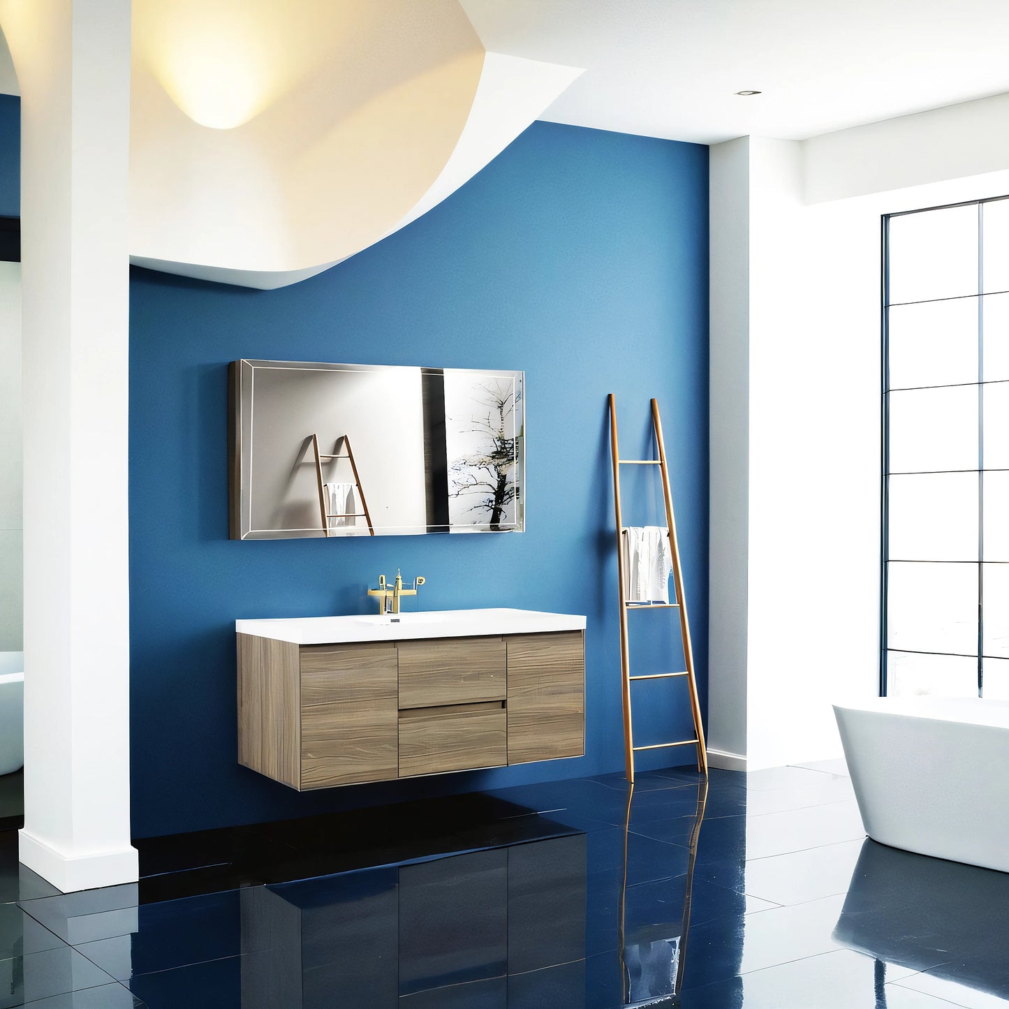 60" Floating Bathroom Vanity with Sink, Modern Wall-Mounted Bathroom Storage Vanity Cabinet with Resin Top Basin and Soft Close