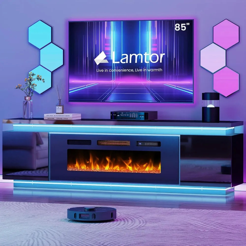 Angduo Fireplace TV Stand With RGB LED Lighting And Outlets