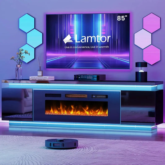 Angduo Fireplace TV Stand With RGB LED Lighting And Outlets