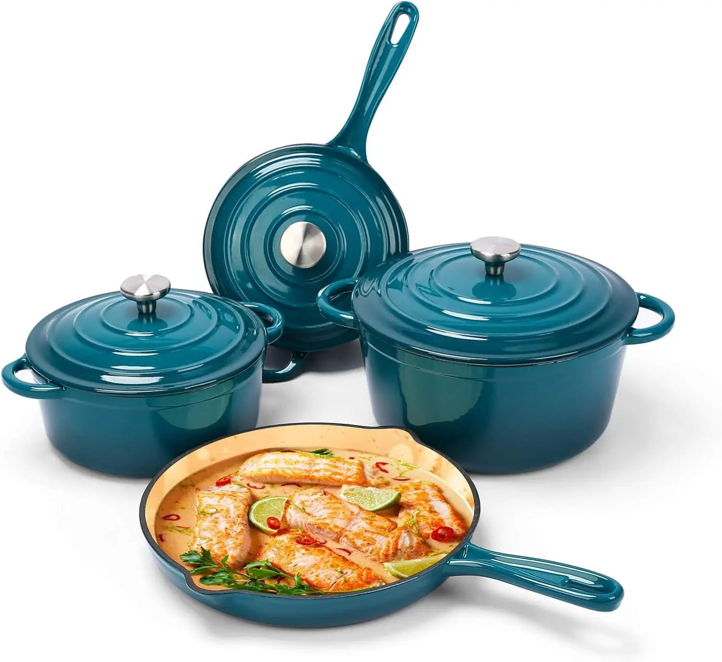 LIEI Cast Iron Cookware Set 7 Piece Enamel Dutch Oven