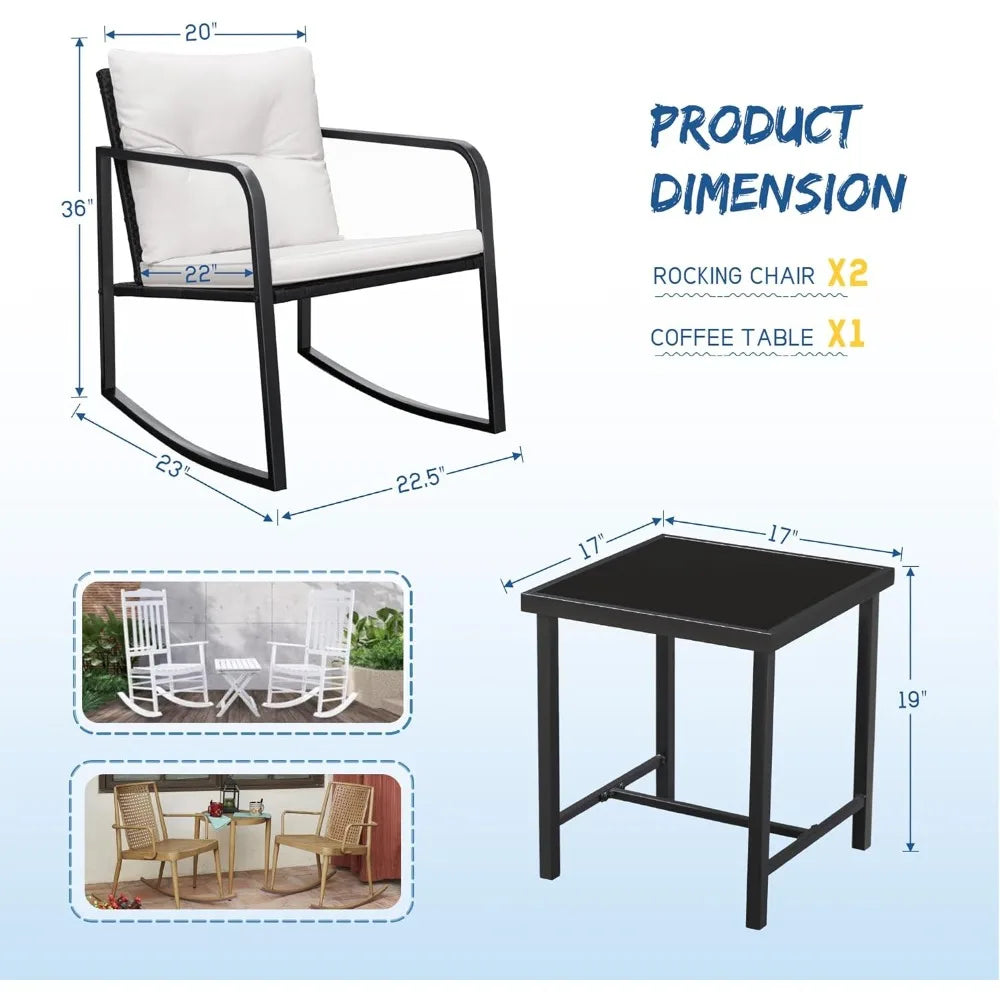 Angduo 3 Piece Rocking Wicker Bistro Set Patio Furniture