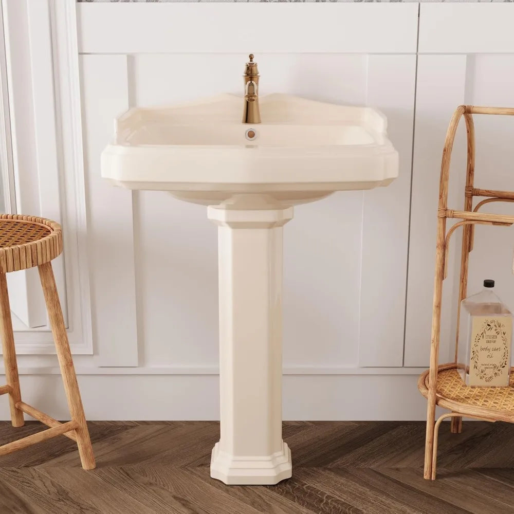 DeerValley Ceramic Pedestal Sink Combo For Bathroom Overflow