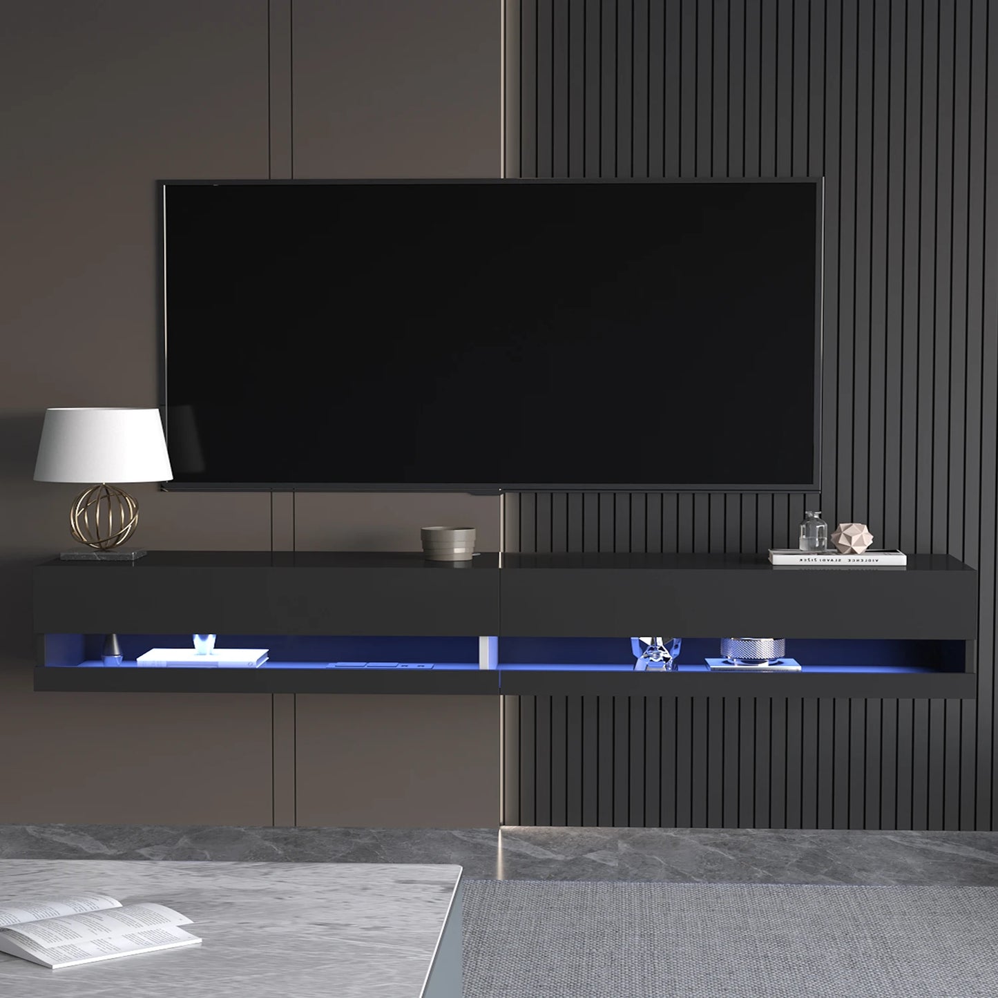 QiaoShiRen Floating TV Stand Wall Mount Modern High Gloss