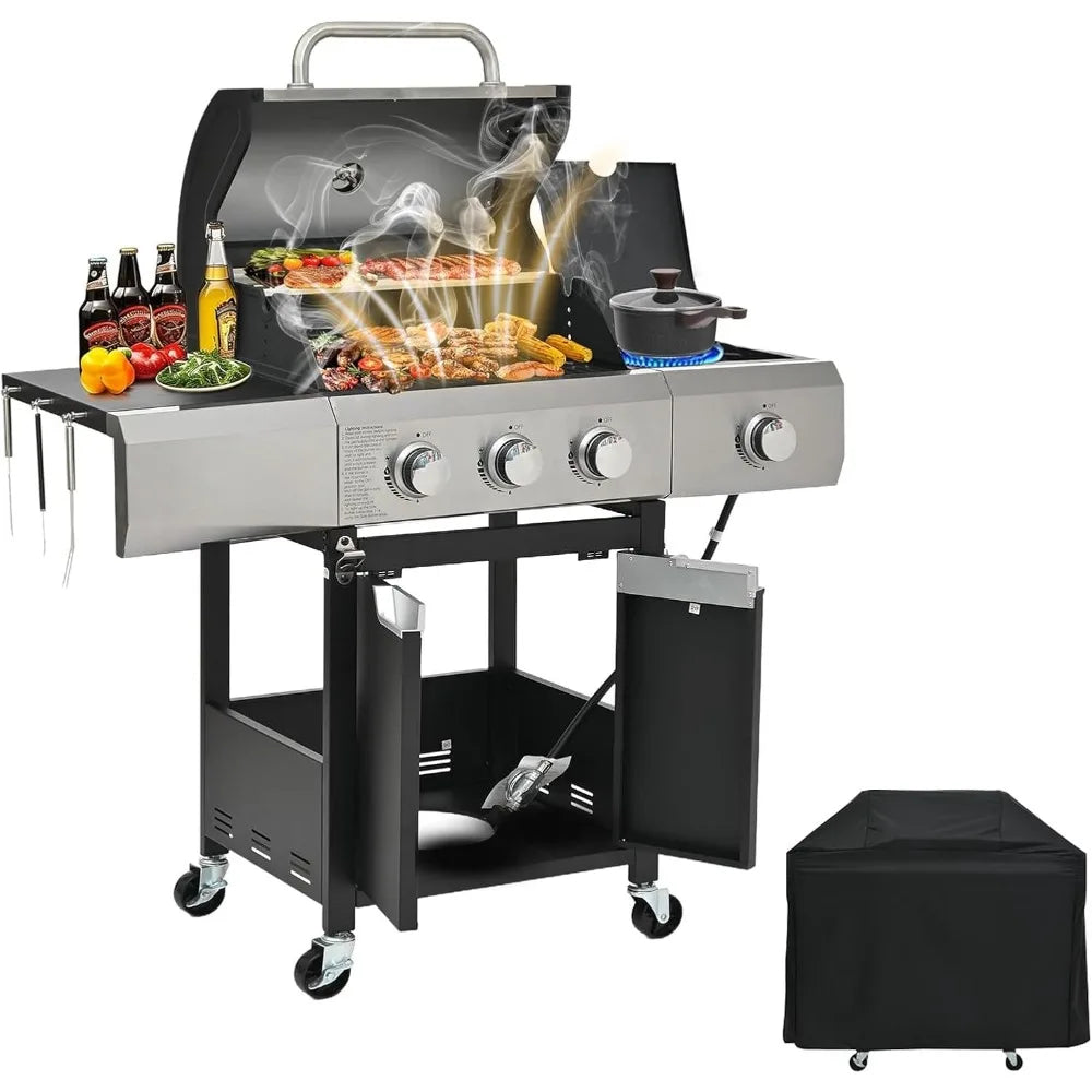 Three Burner Propane Gas BBQ Grill 40500 BTU Rain Cover