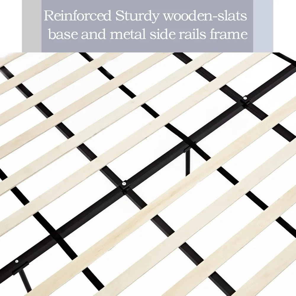 Angduo Wingback Headboard Upholstered Platform Bed Frame With BoucleFabric Squeak-Resistant