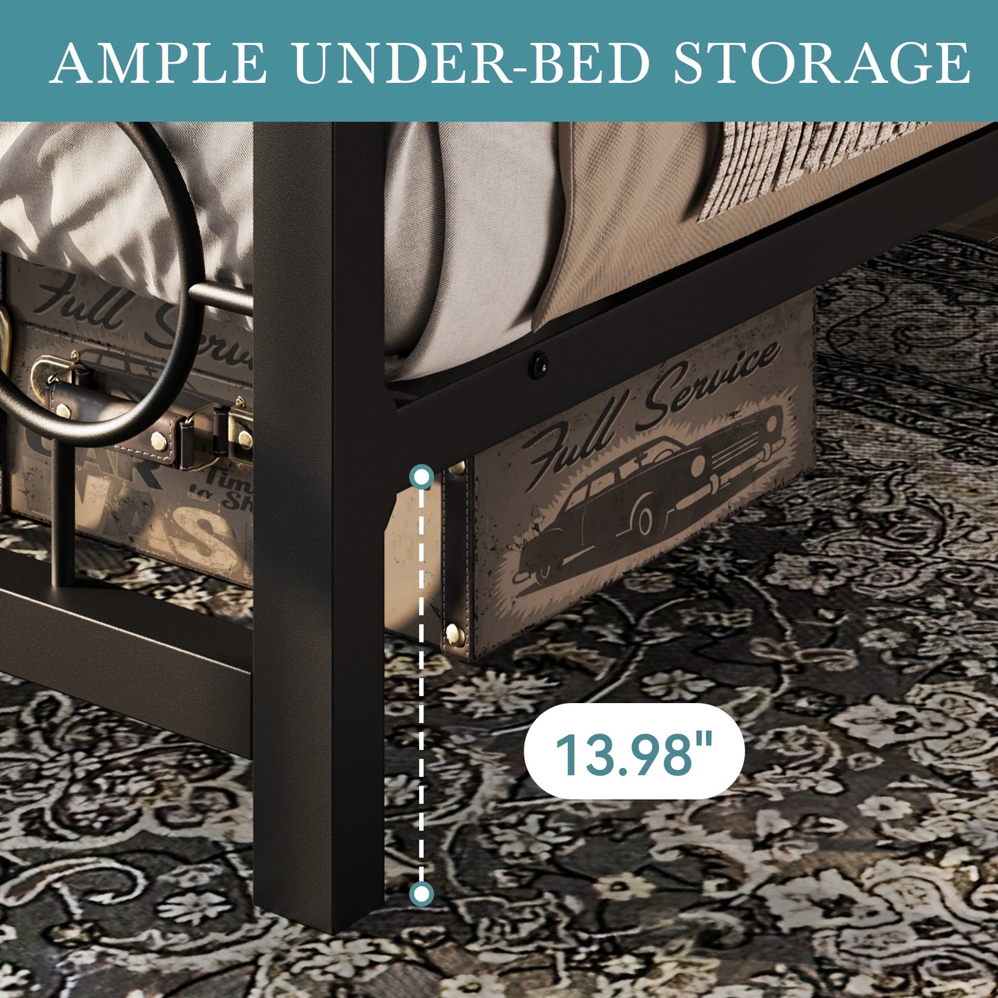 HOOMI ExtraordinarilyDurable Metal Platform Bed Frame With Vintage Circular Headboard