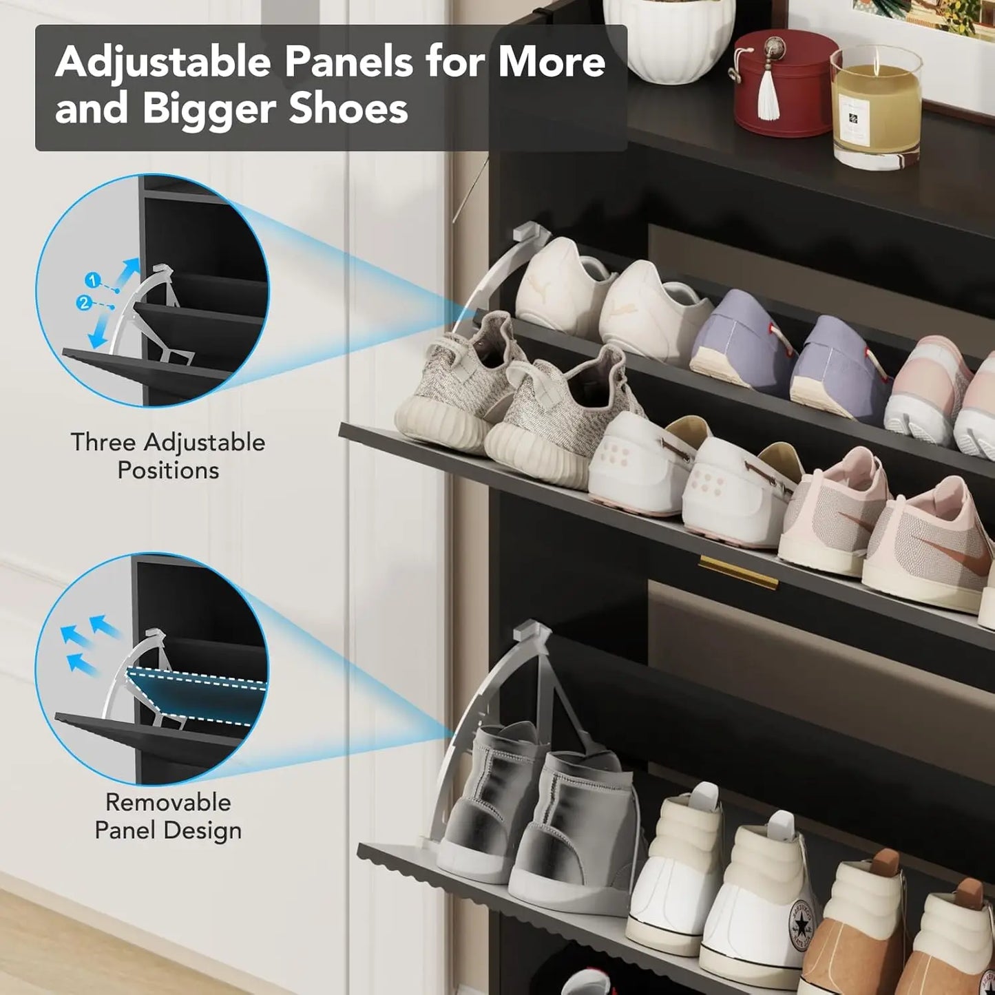 General Use Shoe Cabinet 24 Pair Freestanding Rack Drawers