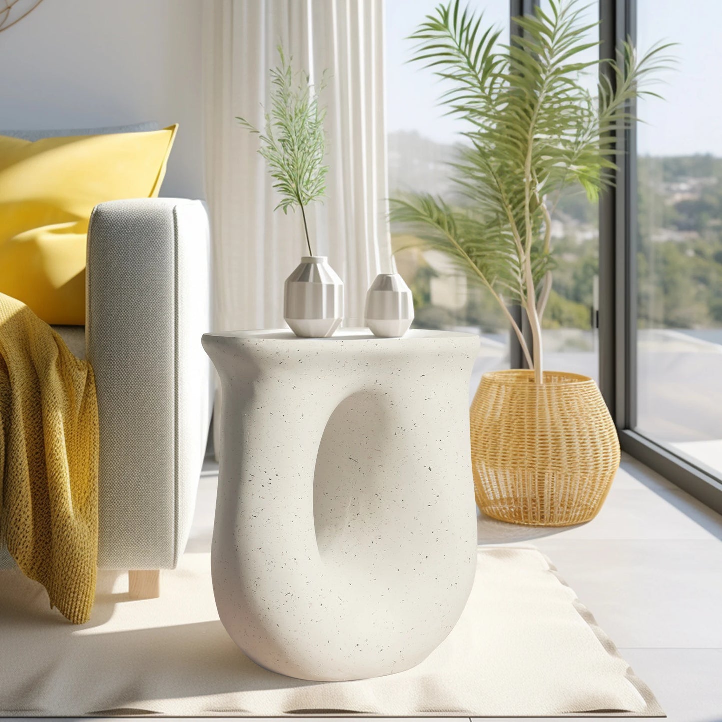 Folded U Shaped Geometric Side End Table Lightweight