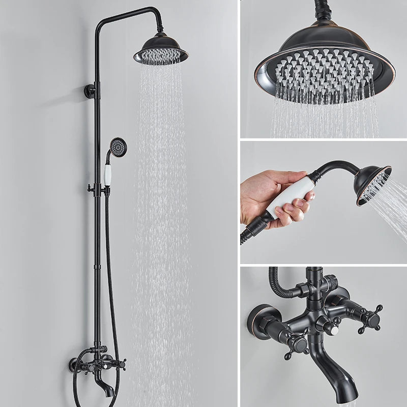 Rozin Wall Mount Shower Faucet Set Dual Handles Hand Shower