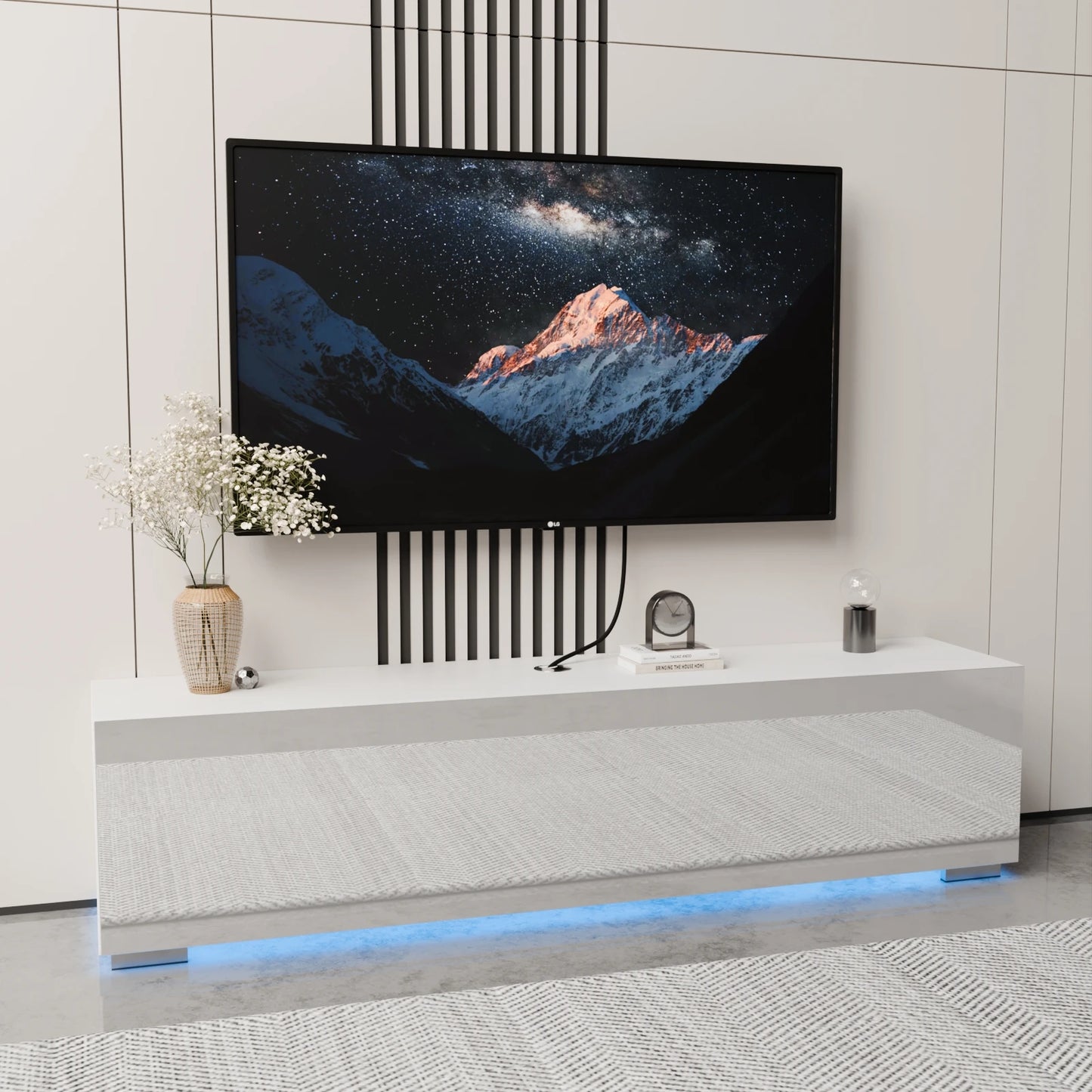 Floating Wall Mounted TV Stand With LED Lighting White