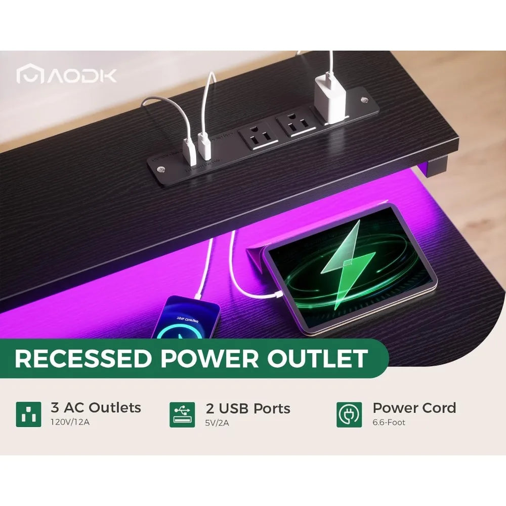 ANGDUO Gaming Desk With LED Lights And Power Outlet