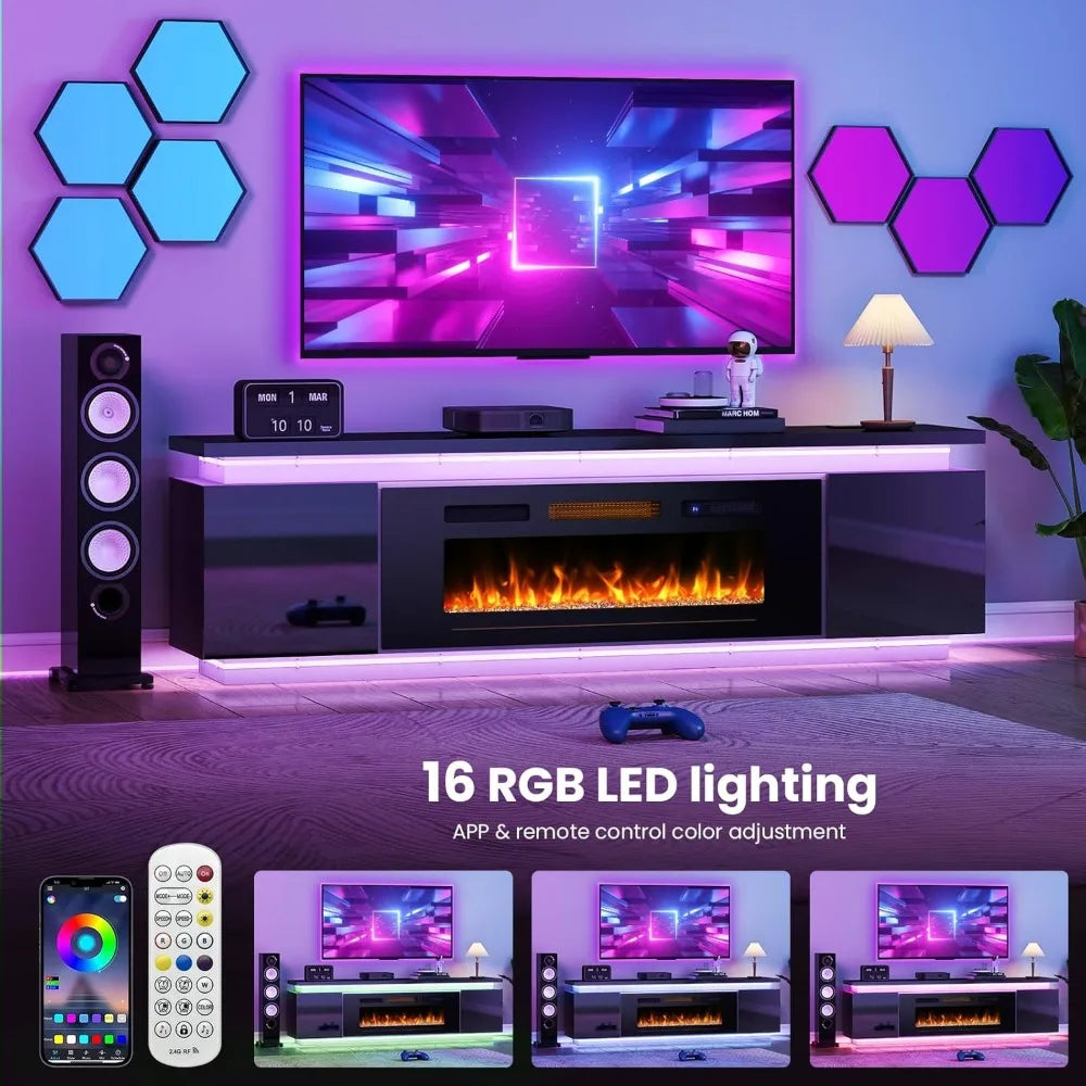 Angduo Fireplace TV Stand With RGB LED Lighting And Outlets
