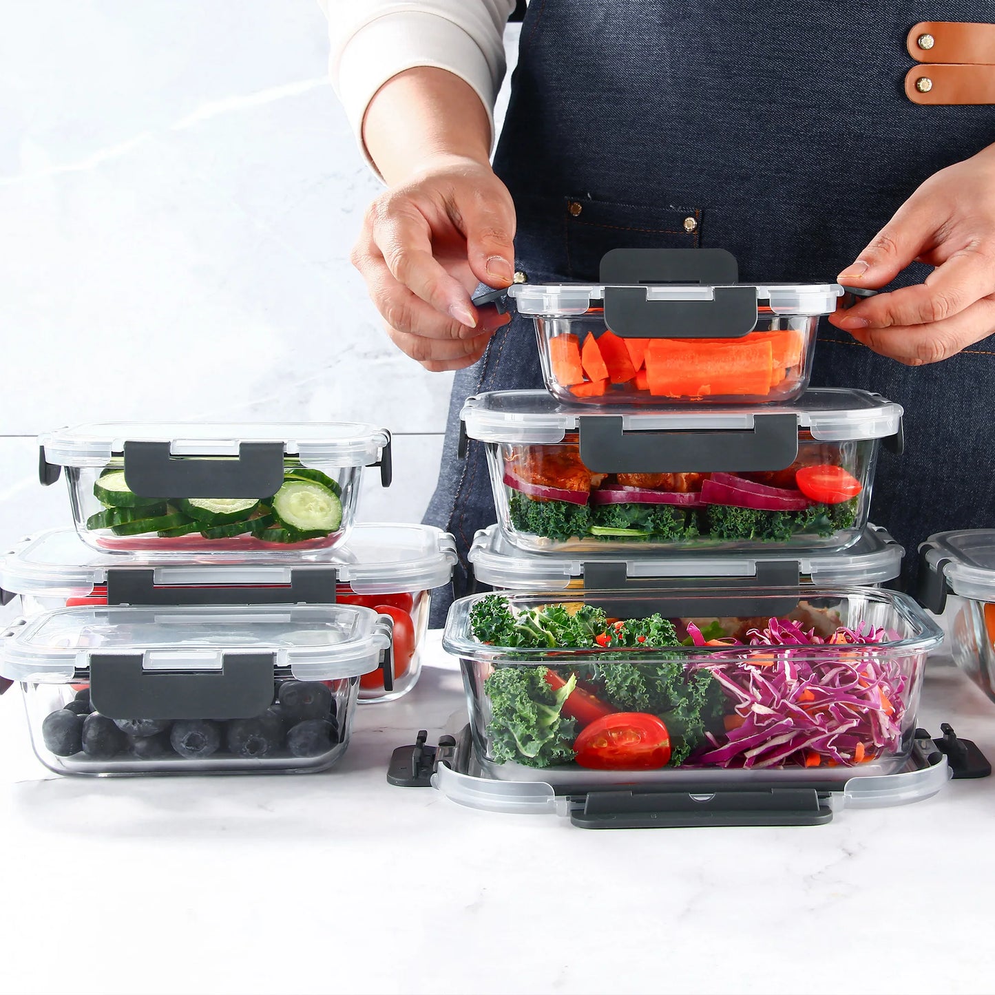 8 Piece Borosilicate Glass Food Storage Containers Set Leakproof Lids