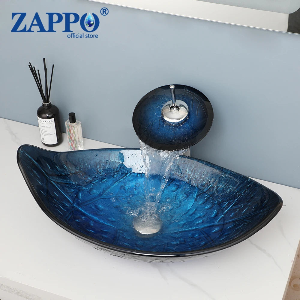 Torayvino Glass Vessel Sink With Waterfall Faucet Mixer