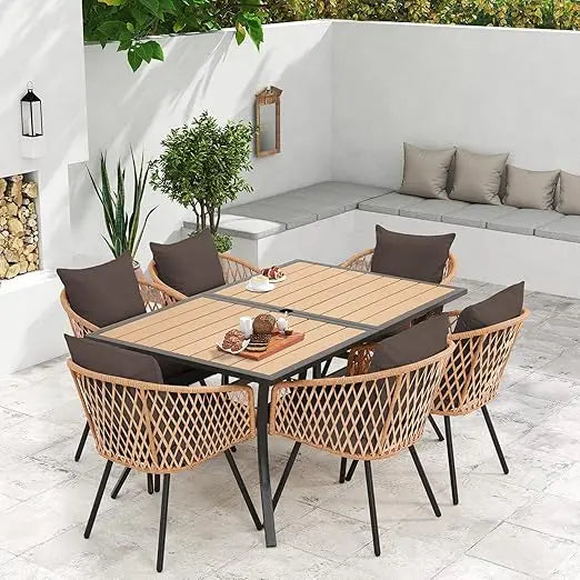 All Weather Rattan Patio Dining Set With Removable Cushions