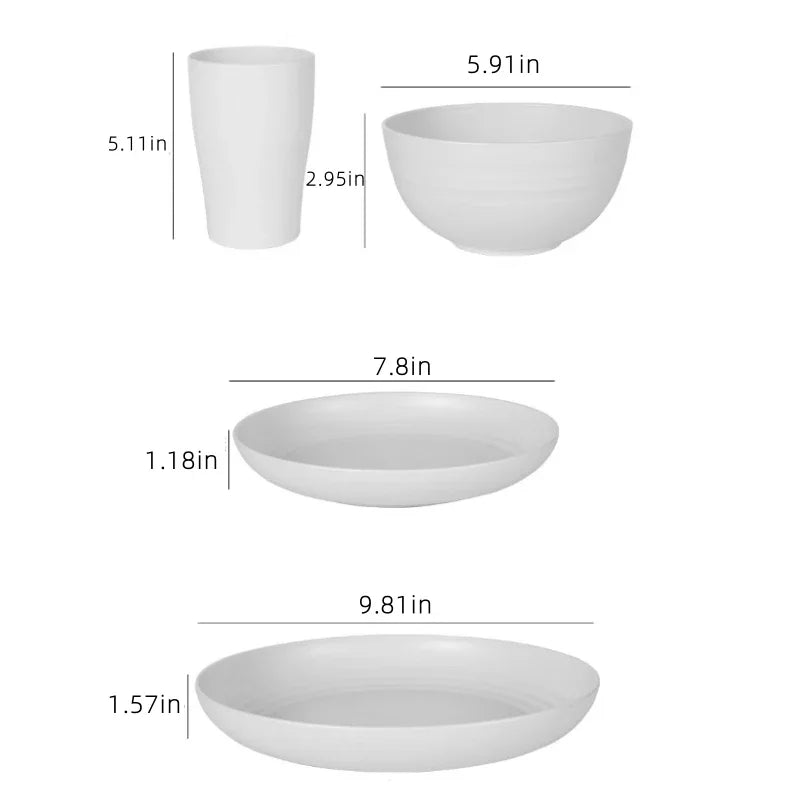 Hign-Concerned Unbreakable Wheat Straw Tableware Set 32-Pcs