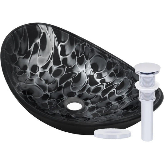 MNO G1308210 Oval Tempered Glass Vessel Bathroom Sink