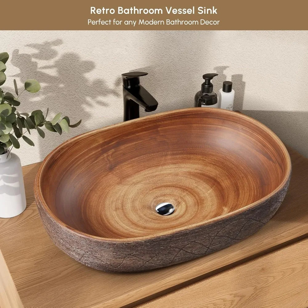 Oval Ceramic Vessel Sink Bathroom Vanity Basin Retro Style
