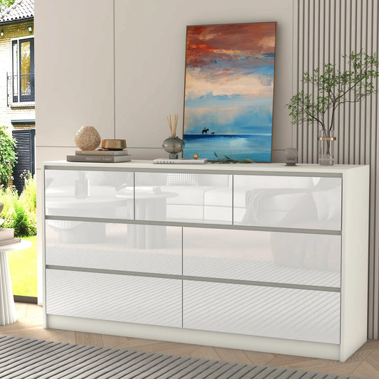 QiaoShiRen 7 Drawer Dresser for Bedroom Modern High Gloss Wood