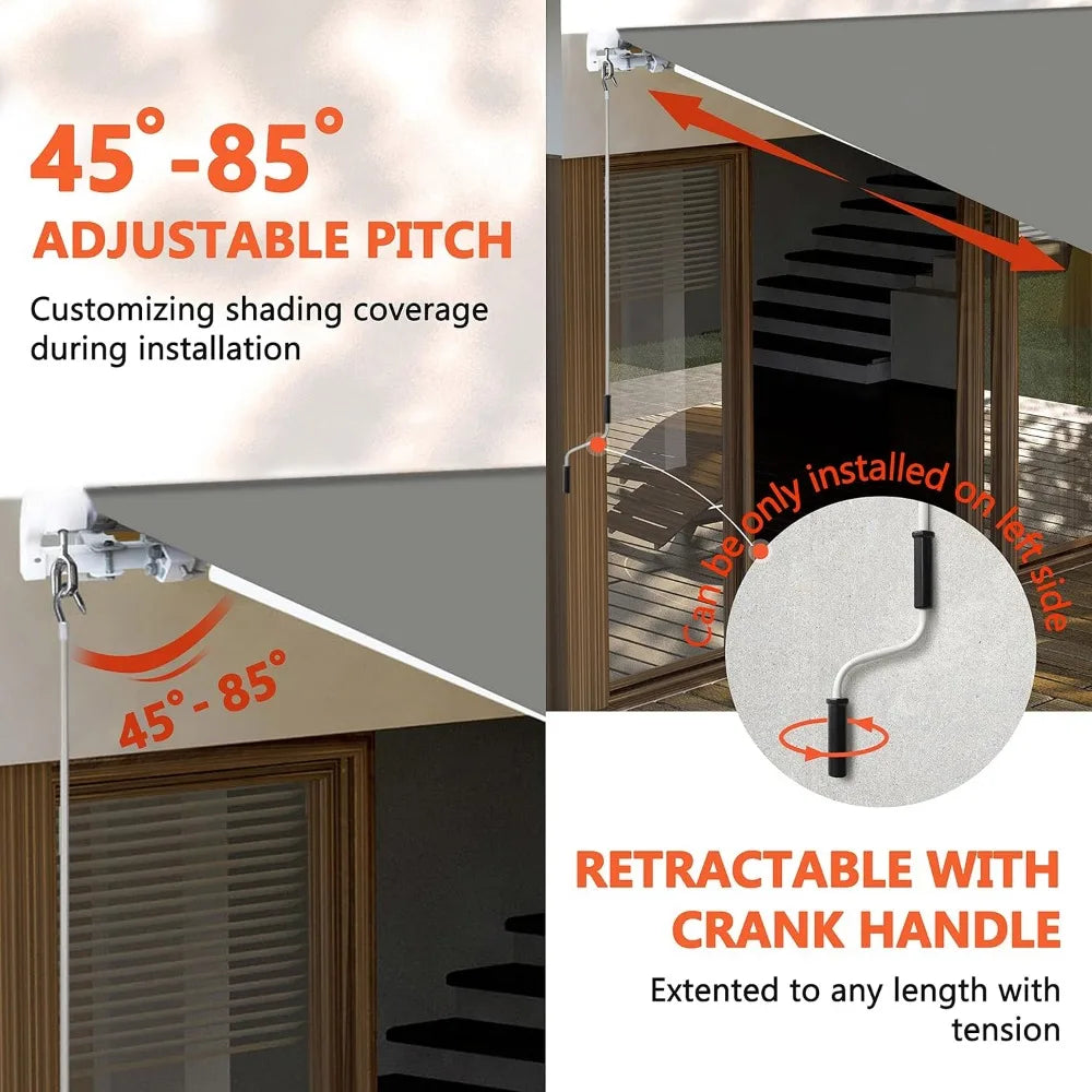 Ticify Retractable Patio Awning With Manual Crank