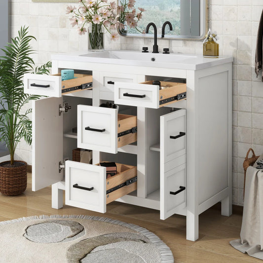 LWOH Bathroom Vanity With Resin Sink 4 Drawers 2 Doors