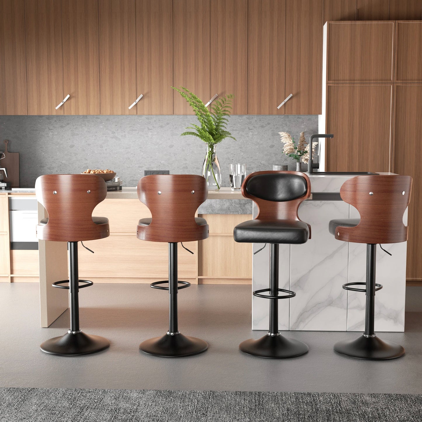 Nalupatio Bar Stool Set Rotating Backrest PU Leather