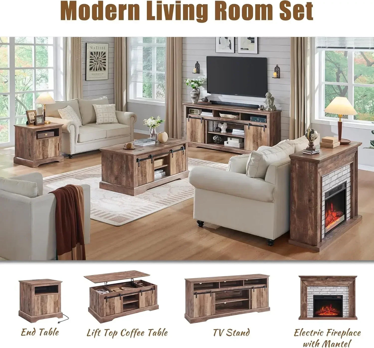 XMSJ Electric Fireplace Mantel TV Stand With Remote