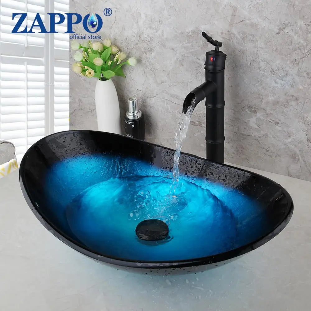 Torayvino Glass Bathroom Vessel Sink With Waterfall Faucet