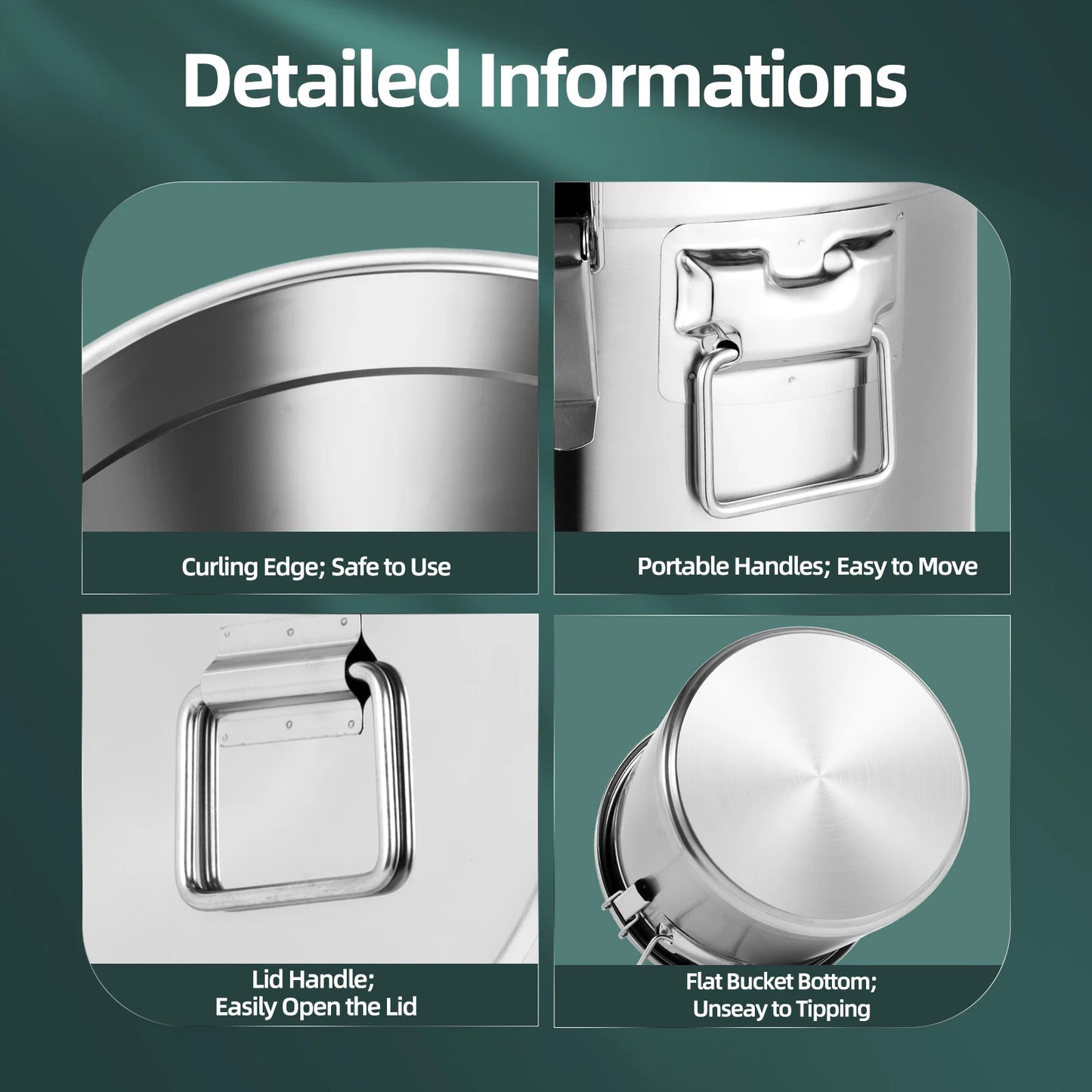 21L Stainless Steel Food Storage Bucket with Airtight Lid