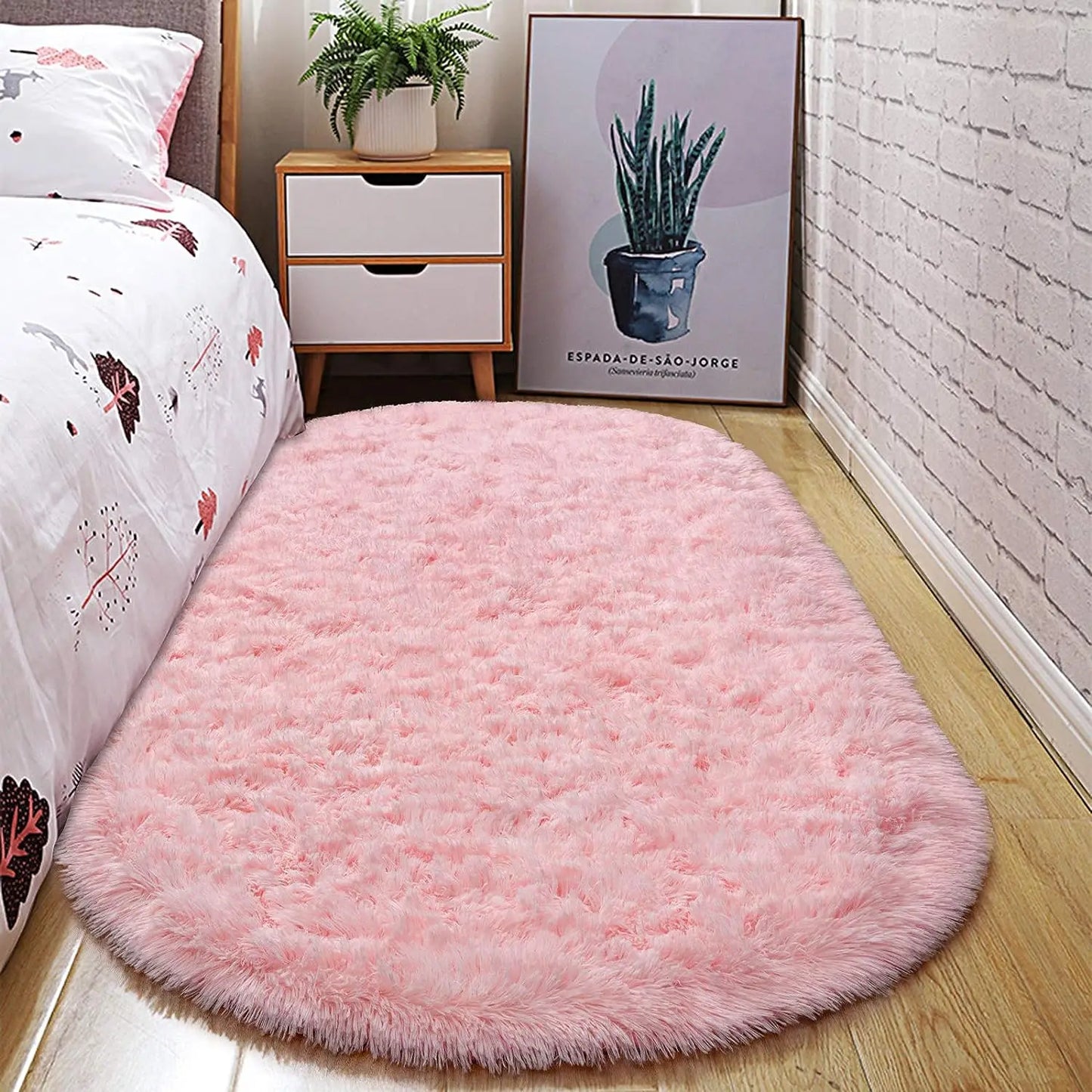 Oval Fluffy Ultra Soft Area Rugs for Bedroom Plush Shaggy Carpet for Kids Room Bedside Nursery Mats, 2.6 x 5.3ft