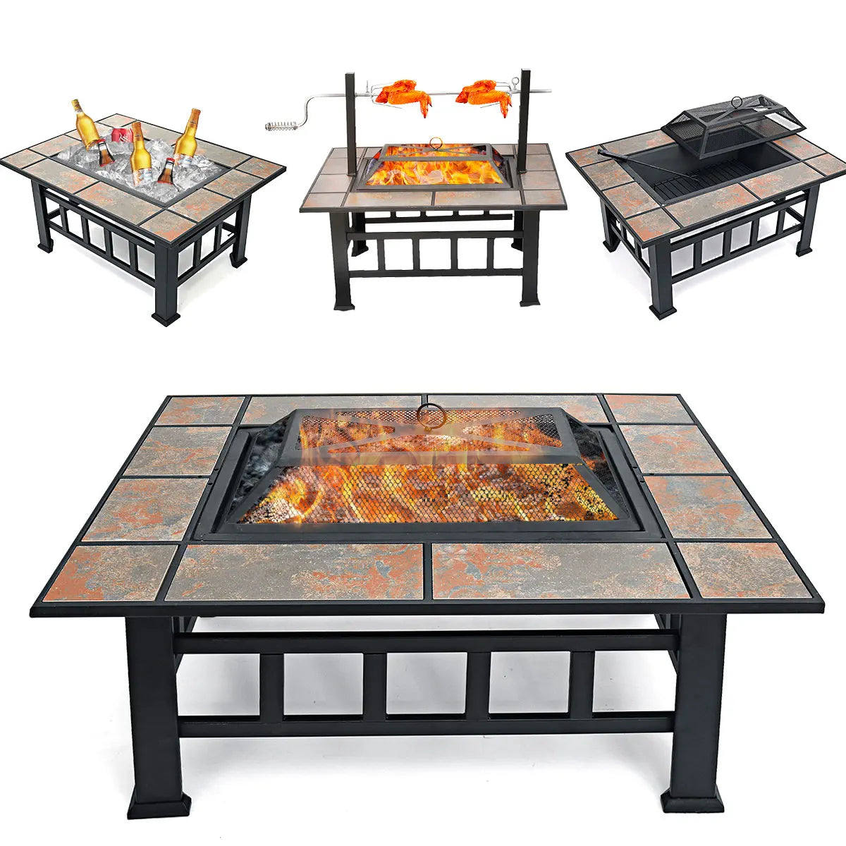 Outdoor Fire Pit Garden Wood Burning Steel Grill Heater