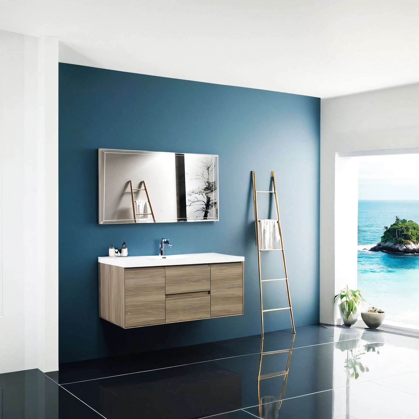 60" Floating Bathroom Vanity with Sink, Modern Wall-Mounted Bathroom Storage Vanity Cabinet with Resin Top Basin and Soft Close