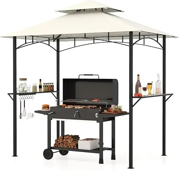 Outdoor Grill Gazebo With 2 Tier Shelves And 7 Hooks