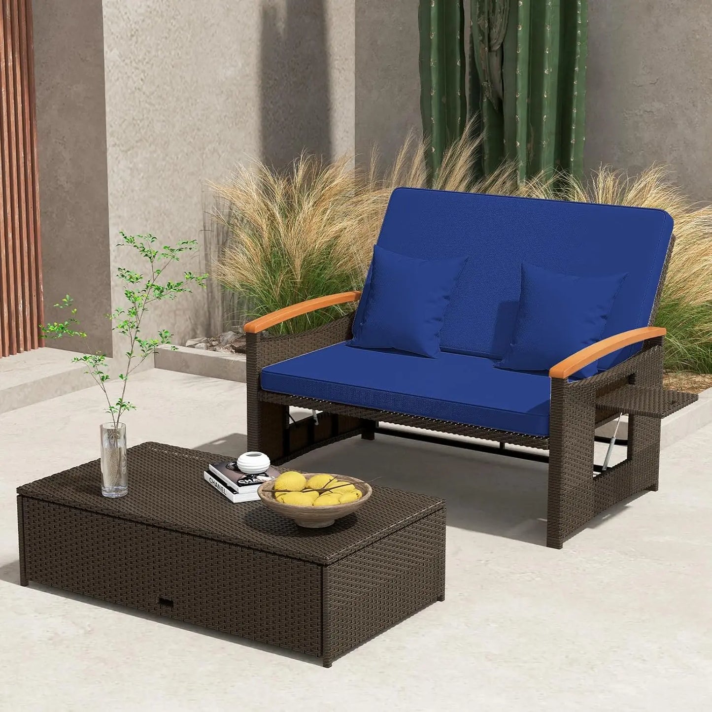 XMSJ Outdoor Wicker Daybed With Adjustable Backrest