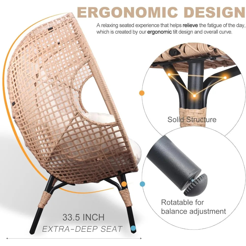 Outdoor Egg Chair Wicker With Stand Lounger Cushion Patio