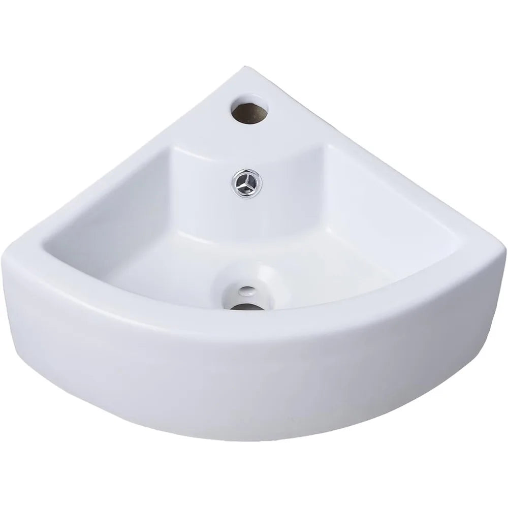 VAPSINT Wall Mount Corner Sink Ceramic Vessel With Overflow
