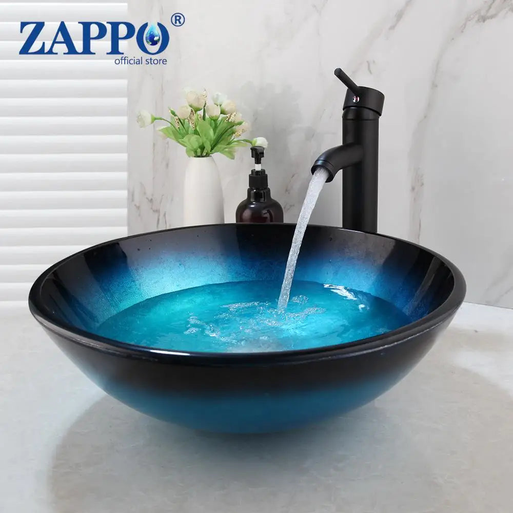 Torayvino Glass Bathroom Vessel Sink With Waterfall Faucet