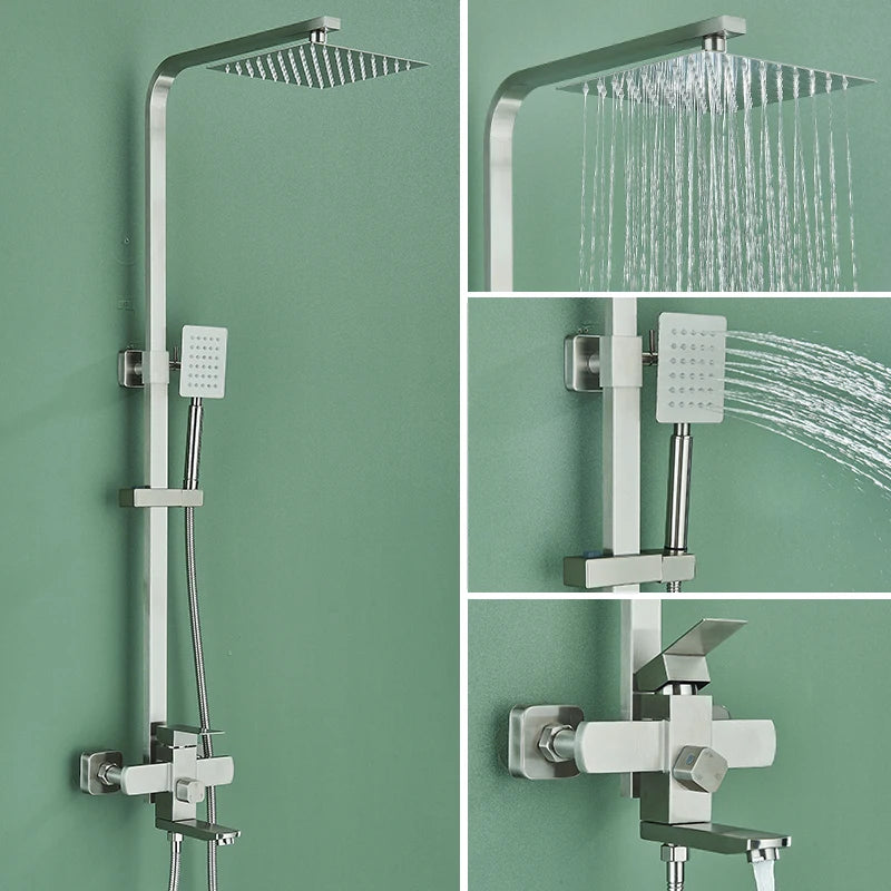Quyanre Brushed 3 In 1 Shower System Rain Handheld Swivel