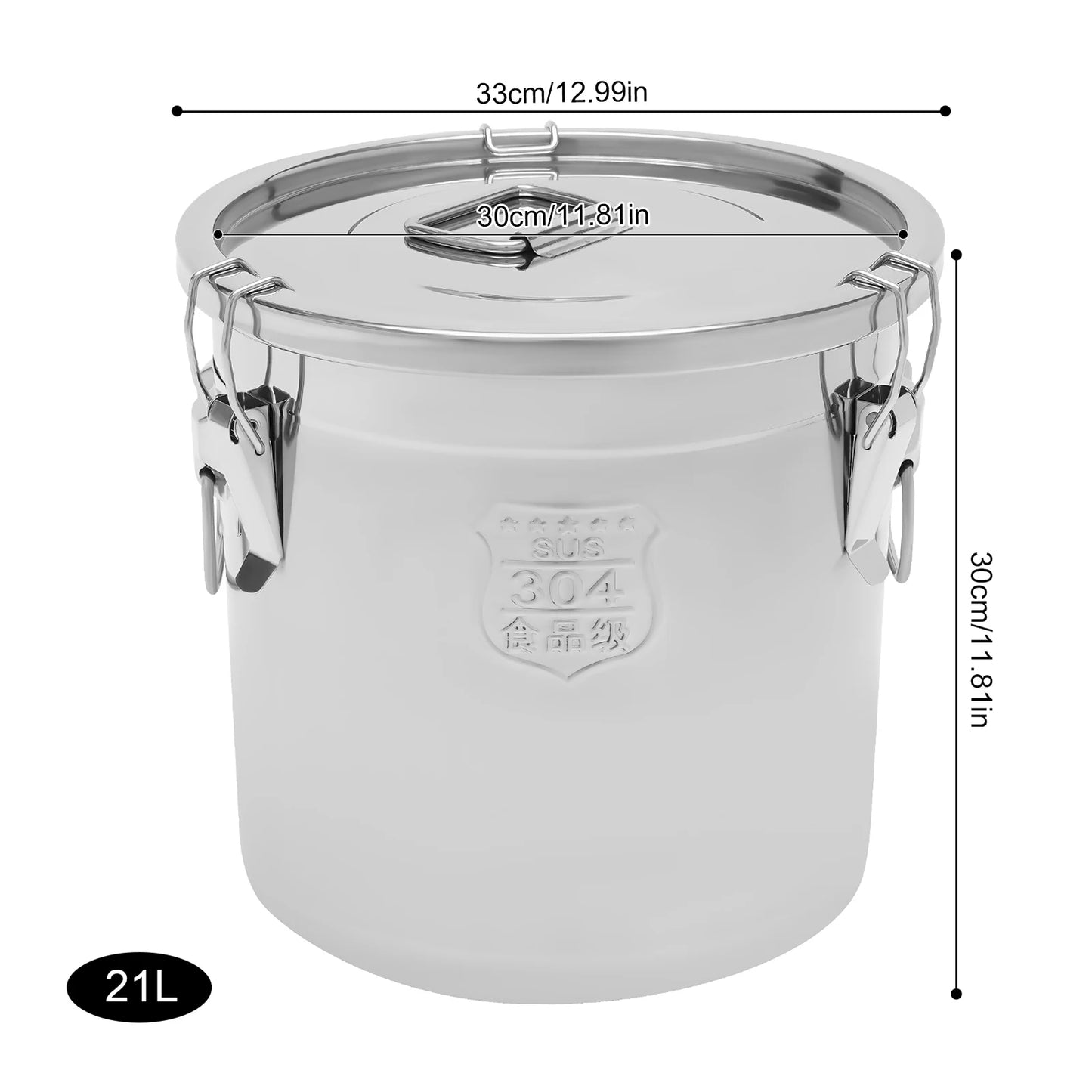 21L Stainless Steel Food Storage Bucket with Airtight Lid