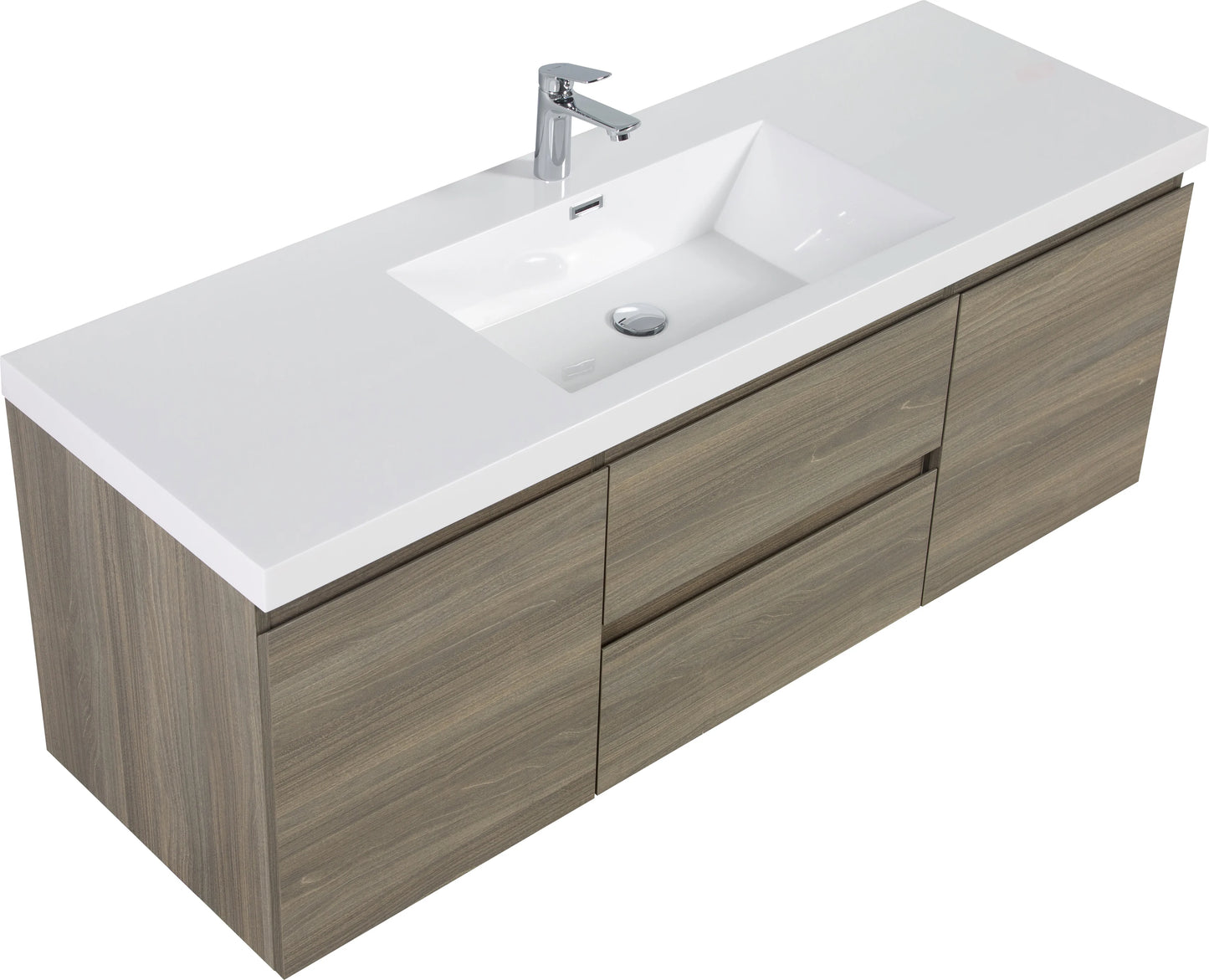 60" Floating Bathroom Vanity with Sink, Modern Wall-Mounted Bathroom Storage Vanity Cabinet with Resin Top Basin and Soft Close